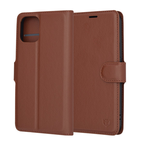 Husa de protectie Techsuit Leather Folio compatibila cu Apple iPhone 12, acoperire spate, maro