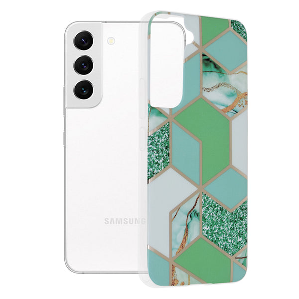 Husa de protectie Techsuit Marble Series compatibila cu Samsung Galaxy S22, acoperire spate, Green Hex