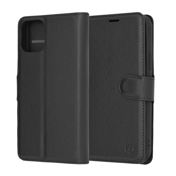 Husa de protectie Techsuit Leather Folio compatibila cu Apple iPhone 12 Pro, acoperire spate, negru