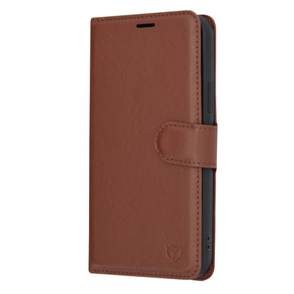 Husa de protectie Techsuit Leather Folio compatibila cu Apple iPhone 12 Pro, acoperire spate, maro