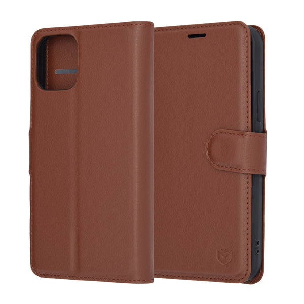 Husa de protectie Techsuit Leather Folio compatibila cu Apple iPhone 12 Pro, acoperire spate, maro