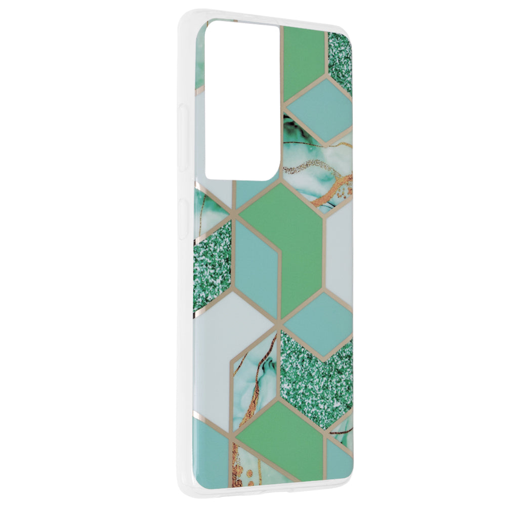 Husa de protectie Techsuit Marble Series compatibila cu Samsung Galaxy S21 Ultra, acoperire spate, Green Hex