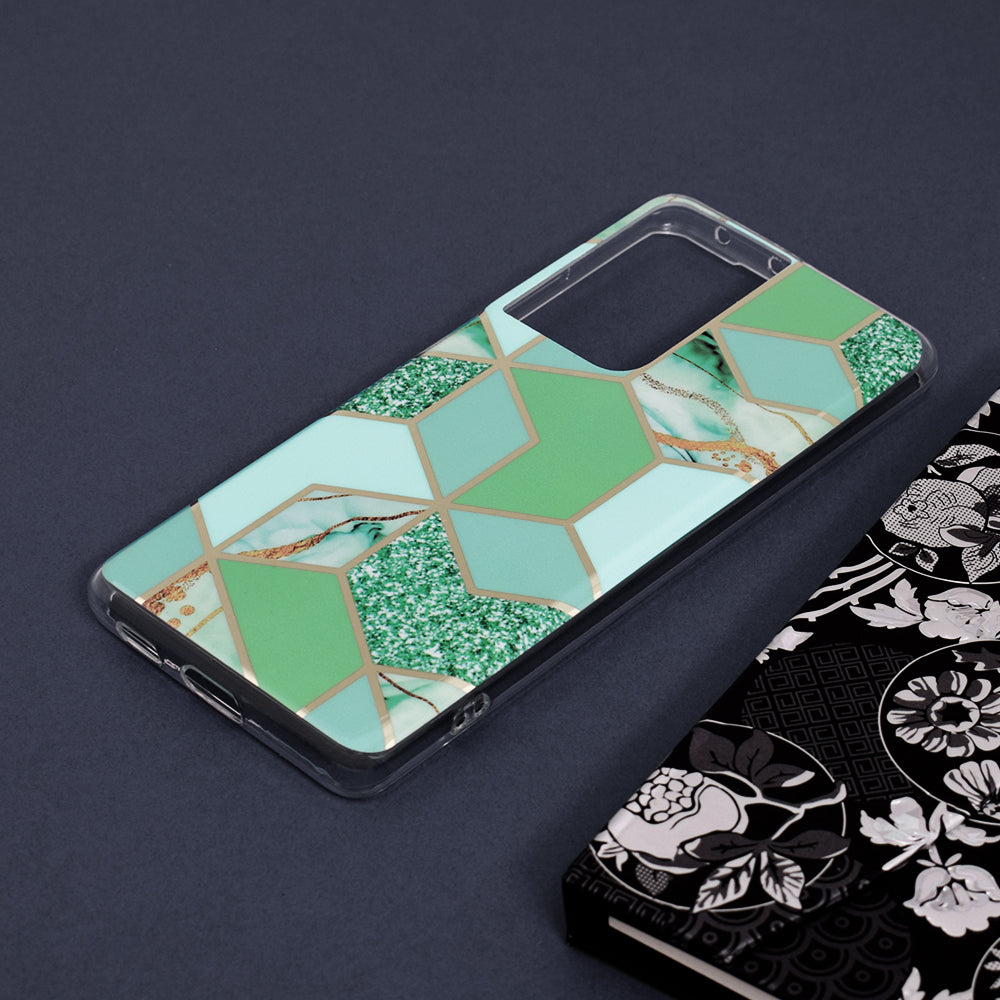 Husa de protectie Techsuit Marble Series compatibila cu Samsung Galaxy S21 Ultra, acoperire spate, Green Hex