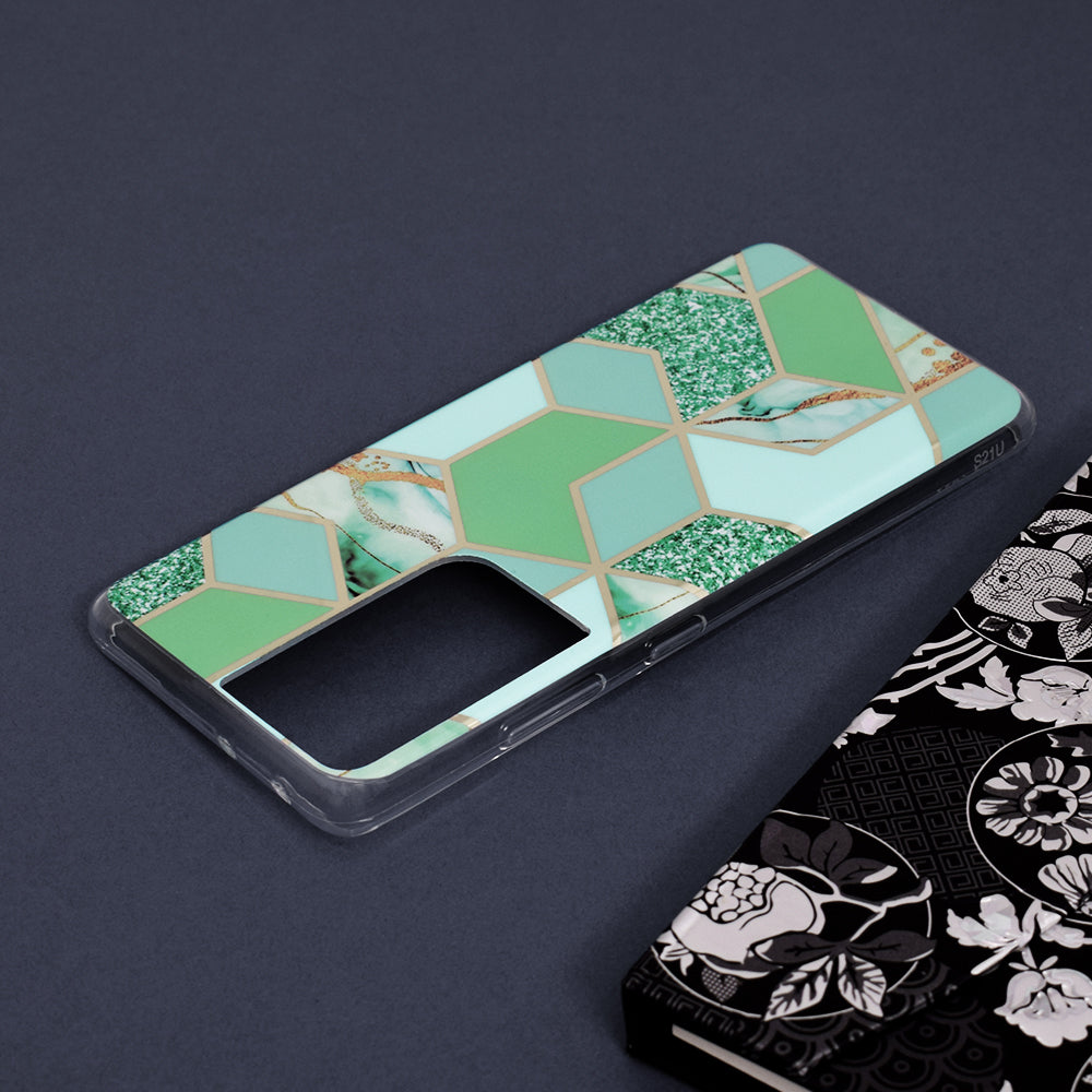 Husa de protectie Techsuit Marble Series compatibila cu Samsung Galaxy S21 Ultra, acoperire spate, Green Hex