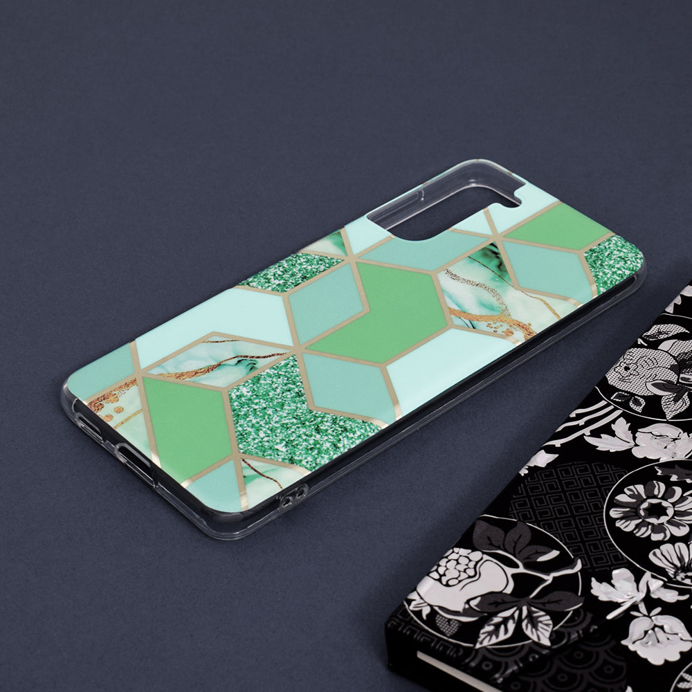 Husa de protectie Techsuit Marble Series compatibila cu Samsung Galaxy S21 Plus, acoperire spate, Green Hex