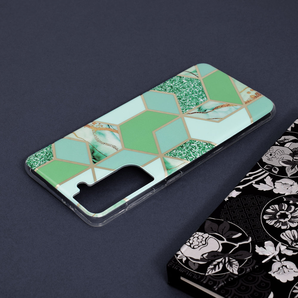 Husa de protectie Techsuit Marble Series compatibila cu Samsung Galaxy S21 Plus, acoperire spate, Green Hex