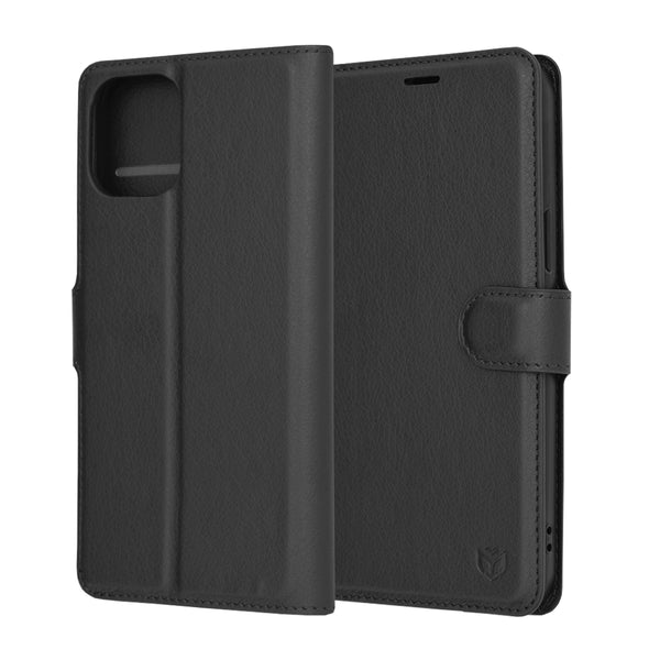 Husa de protectie Techsuit Leather Folio compatibila cu Apple iPhone 12 Pro Max, acoperire spate, negru