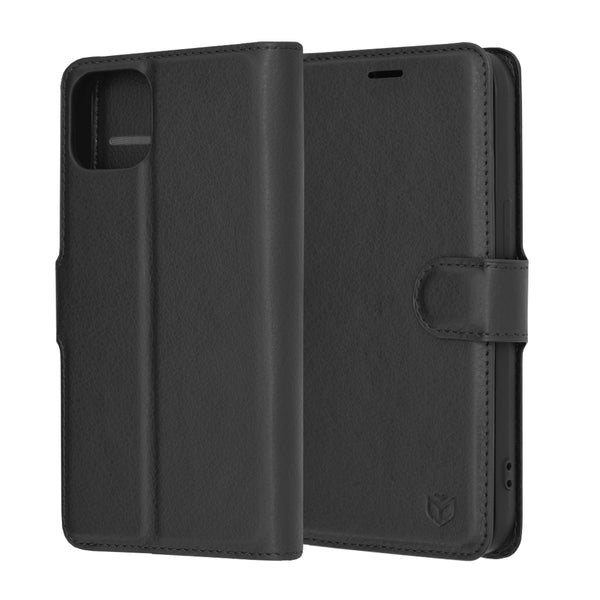 Husa de protectie Techsuit Leather Folio compatibila cu Apple iPhone 13, acoperire spate, negru