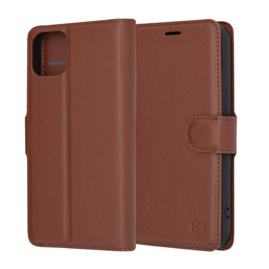 Husa de protectie Techsuit Leather Folio compatibila cu Apple iPhone 13, acoperire spate, maro