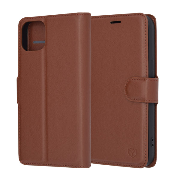 Husa de protectie Techsuit Leather Folio compatibila cu Apple iPhone 13, acoperire spate, maro