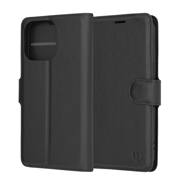 Husa de protectie Techsuit Leather Folio compatibila cu Apple iPhone 13 Pro, acoperire spate, negru