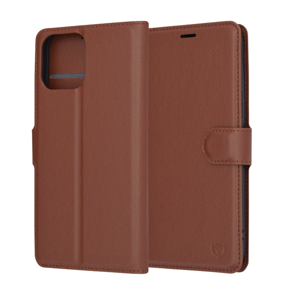 Husa de protectie Techsuit Leather Folio compatibila cu Apple iPhone 13 Pro Max, acoperire spate, maro