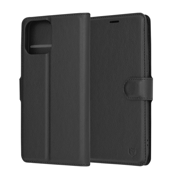 Husa de protectie Techsuit Leather Folio compatibila cu Apple iPhone 13 Pro Max, acoperire spate, negru