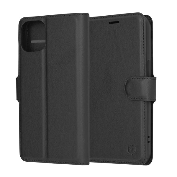 Husa de protectie Techsuit Leather Folio compatibila cu Apple iPhone 14, acoperire spate, negru