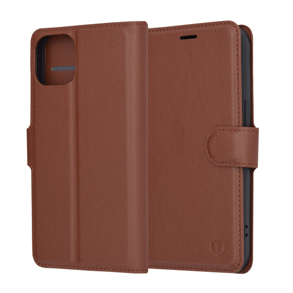 Husa de protectie Techsuit Leather Folio compatibila cu Apple iPhone 14, acoperire spate, maro