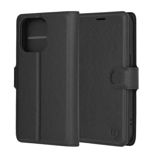 Husa de protectie Techsuit Leather Folio compatibila cu Apple iPhone 14 Pro, acoperire spate, negru