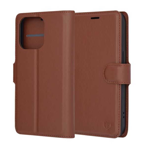 Husa de protectie Techsuit Leather Folio compatibila cu Apple iPhone 14 Pro, acoperire spate, maro