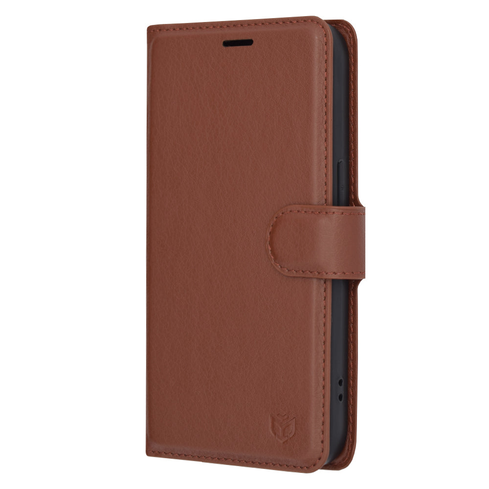 Husa de protectie Techsuit Leather Folio compatibila cu Apple iPhone 14 Pro, acoperire spate, maro