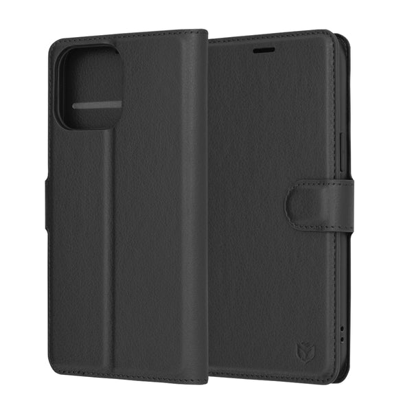 Husa de protectie Techsuit Leather Folio compatibila cu Apple iPhone 14 Pro Max, acoperire spate, negru