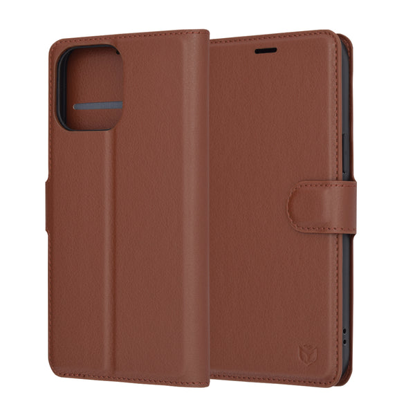 Husa de protectie Techsuit Leather Folio compatibila cu Apple iPhone 14 Pro Max, acoperire spate, maro