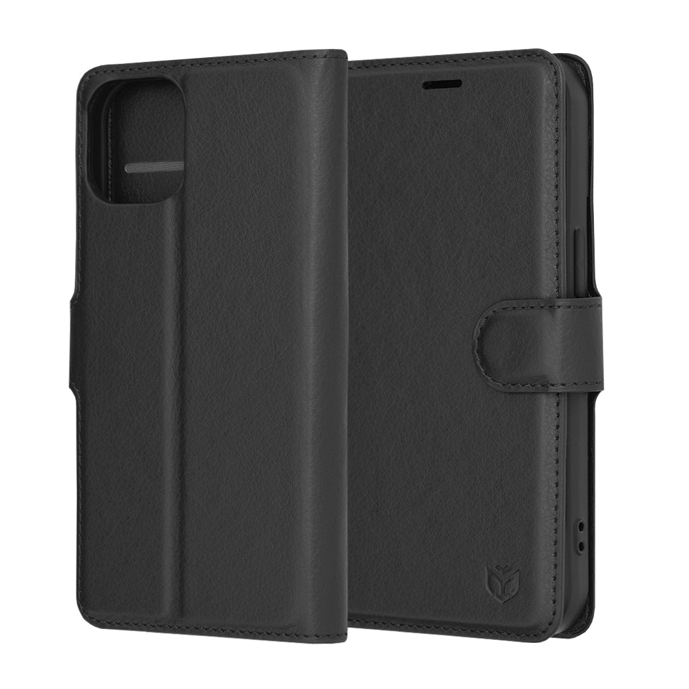 Husa de protectie Techsuit Leather Folio compatibila cu Apple iPhone 15, acoperire spate, negru