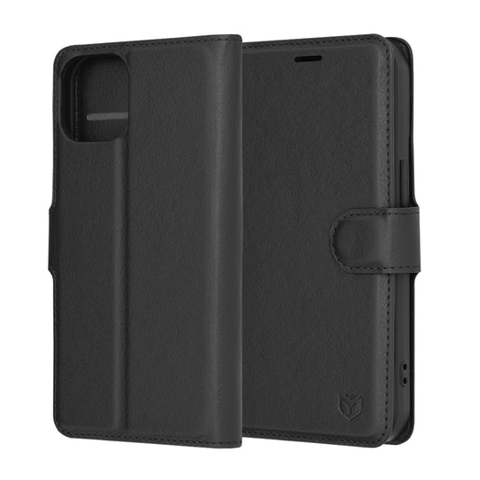 Husa de protectie Techsuit Leather Folio compatibila cu Apple iPhone 15, acoperire spate, negru