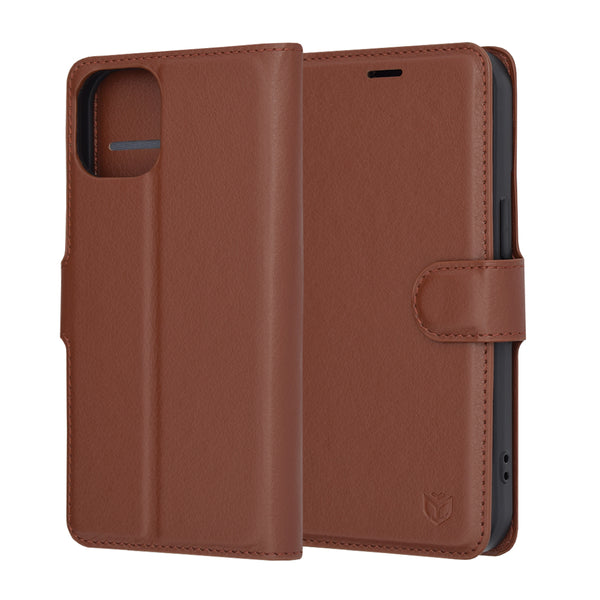 Husa de protectie Techsuit Leather Folio compatibila cu Apple iPhone 15, acoperire spate, maro