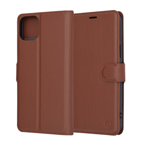 Husa de protectie Techsuit Leather Folio compatibila cu Apple iPhone 15 Plus, acoperire spate, maro