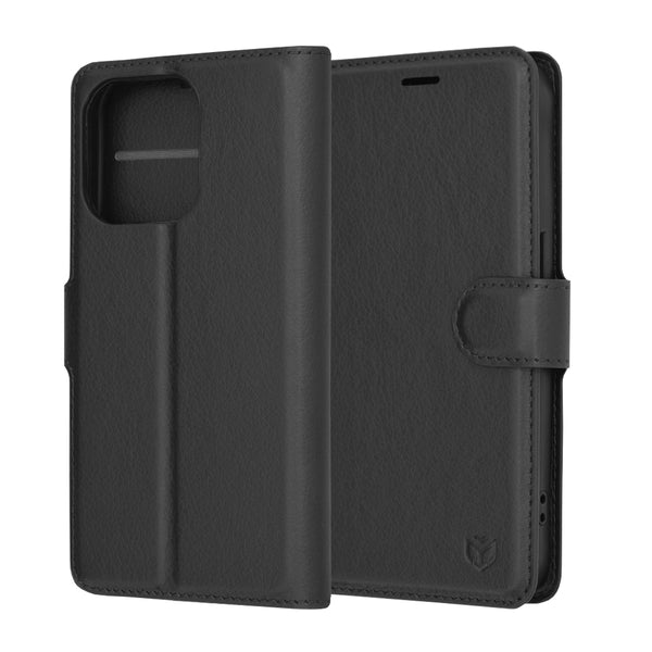 Husa de protectie Techsuit Leather Folio compatibila cu Apple iPhone 15 Pro, acoperire spate, negru