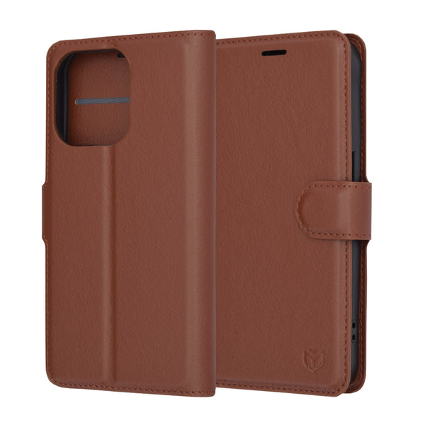 Husa de protectie Techsuit Leather Folio compatibila cu Apple iPhone 15 Pro, acoperire spate, maro