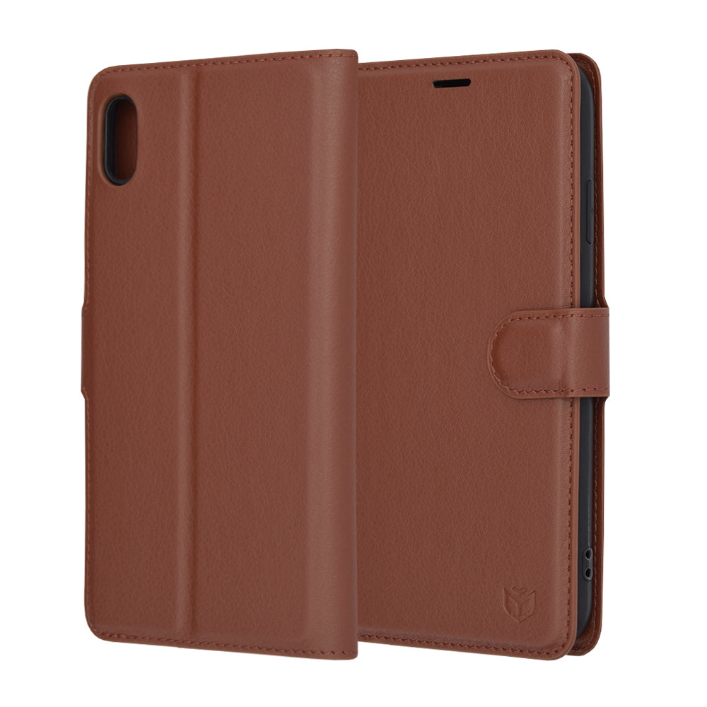 Husa de protectie Techsuit Leather Folio compatibila cu Apple iPhone XS Max, acoperire spate, maro