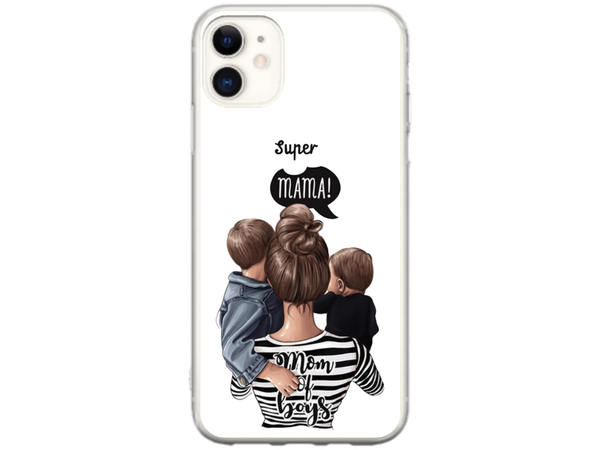 Husa Silicon HQCover compatibila cu Apple iPhone 11, model Super Mom of Boys, rezistenta la socuri si zgarieturi, SP1M00031