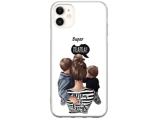 Husa Silicon HQCover compatibila cu Apple iPhone 12 Mini, model Super Mom of Boys, rezistenta la socuri si zgarieturi, SP1M00031
