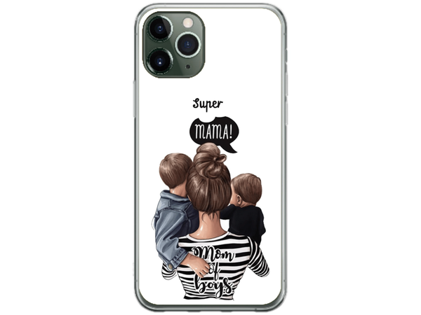 Husa Silicon HQCover compatibila cu Apple iPhone 11 Pro Max, model Super Mom of Boys, rezistenta la socuri si zgarieturi, SP1M00031