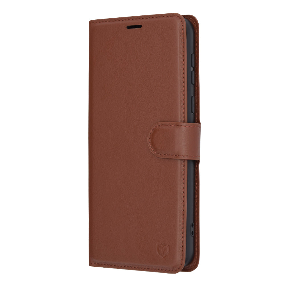 Husa de protectie Techsuit Leather Folio compatibila cu Motorola Moto E13, acoperire spate, maro