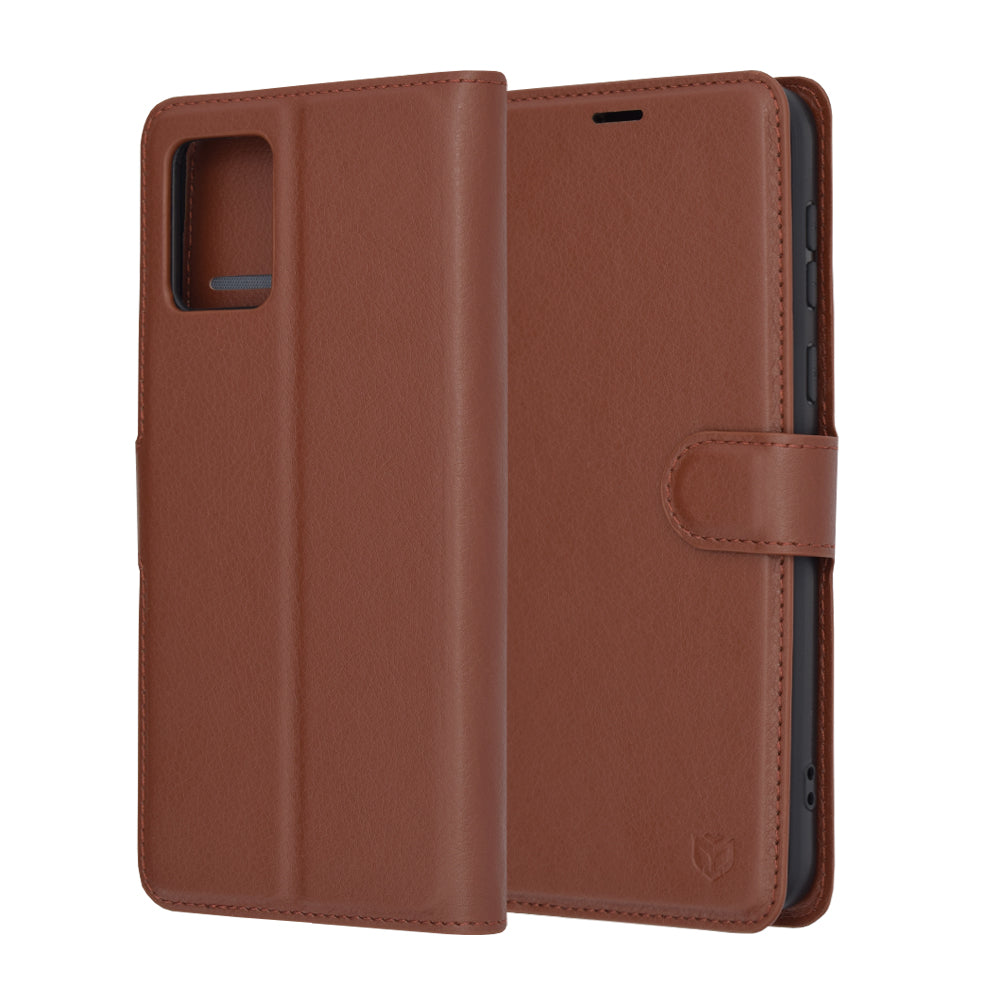 Husa de protectie Techsuit Leather Folio compatibila cu Motorola Moto E13, acoperire spate, maro