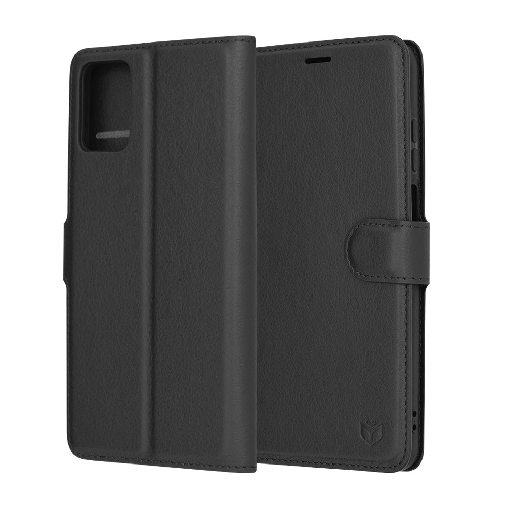 Husa de protectie Techsuit Leather Folio compatibila cu Motorola Moto E22i, acoperire spate, negru