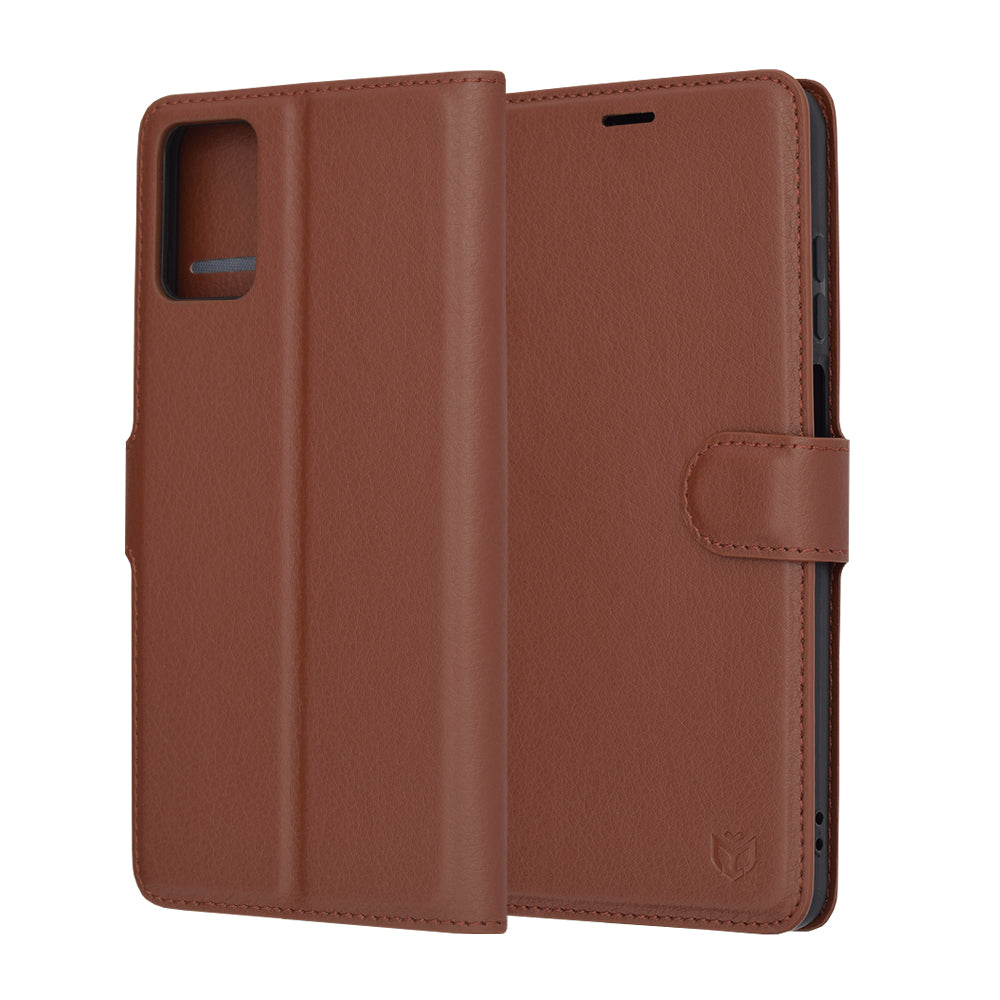 Husa de protectie Techsuit Leather Folio compatibila cu Motorola Moto E22, acoperire spate, maro