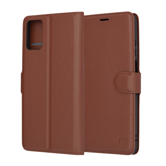 Husa de protectie Techsuit Leather Folio compatibila cu Motorola Moto E22i, acoperire spate, maro