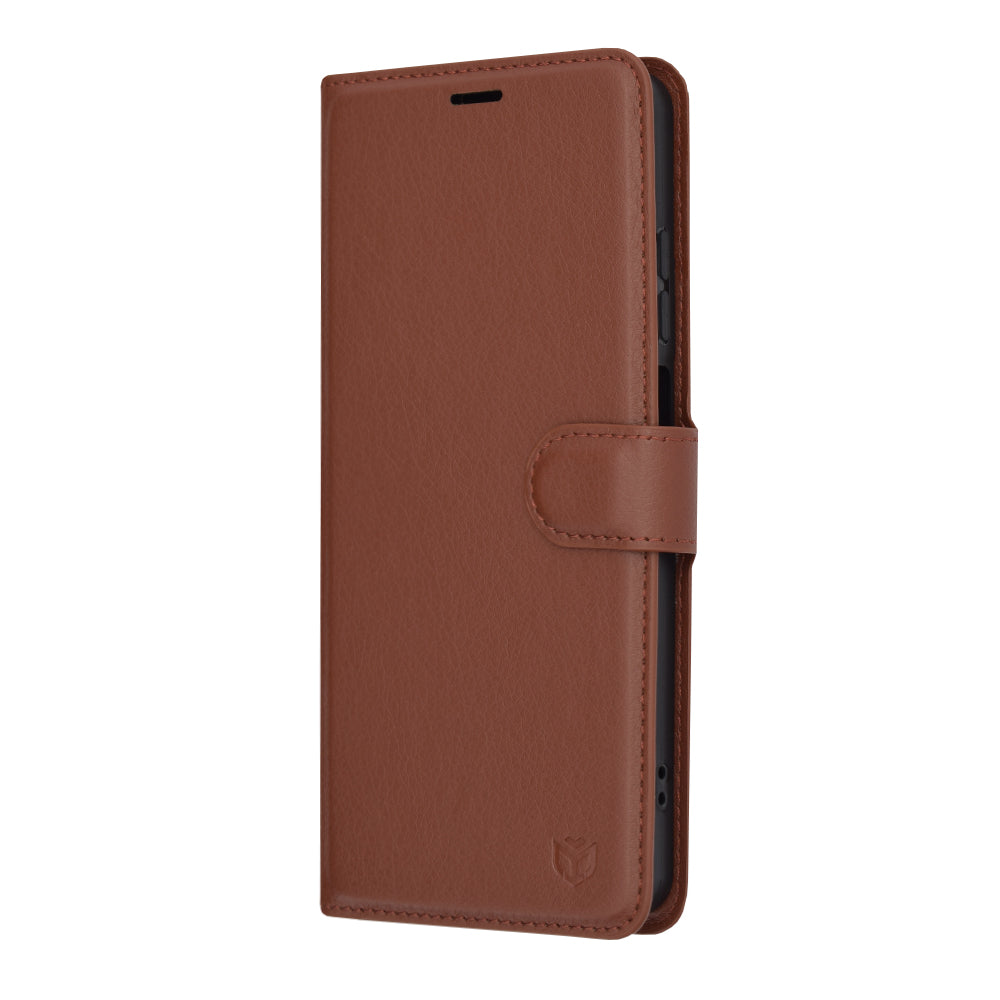 Husa de protectie Techsuit Leather Folio compatibila cu Motorola Moto E14, acoperire spate, maro