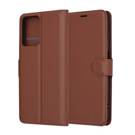 Husa de protectie Techsuit Leather Folio compatibila cu Motorola Moto E14, acoperire spate, maro