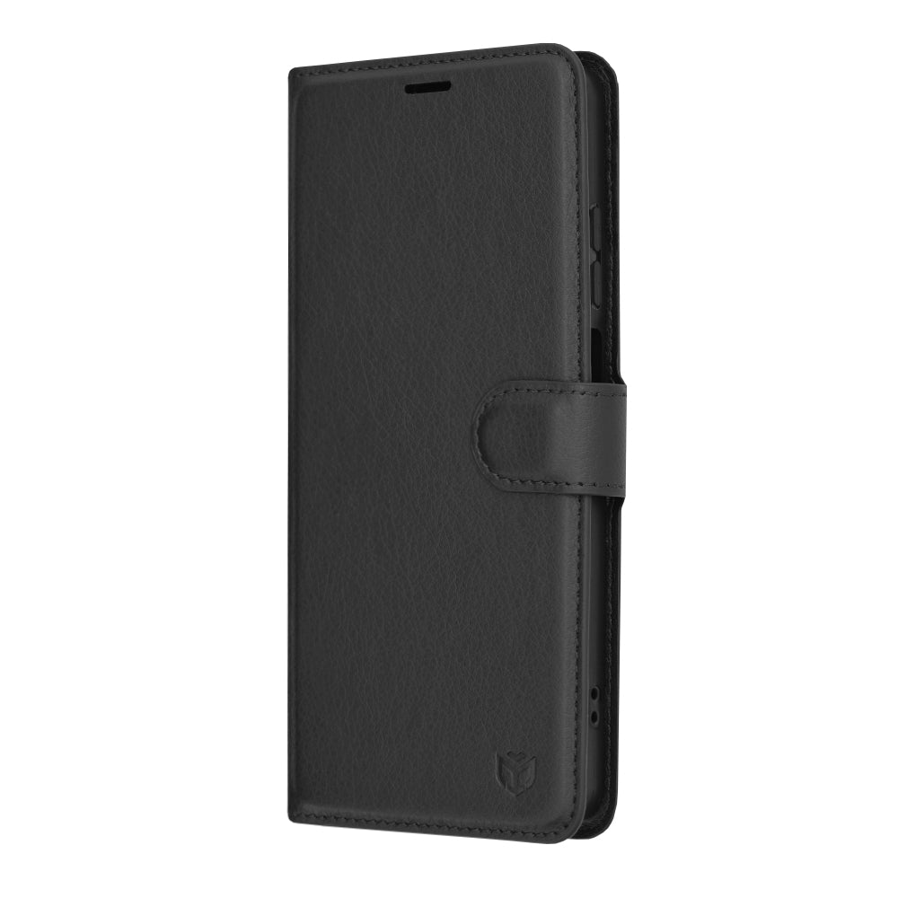 Husa de protectie Techsuit Leather Folio compatibila cu Motorola Moto E14, acoperire spate, negru