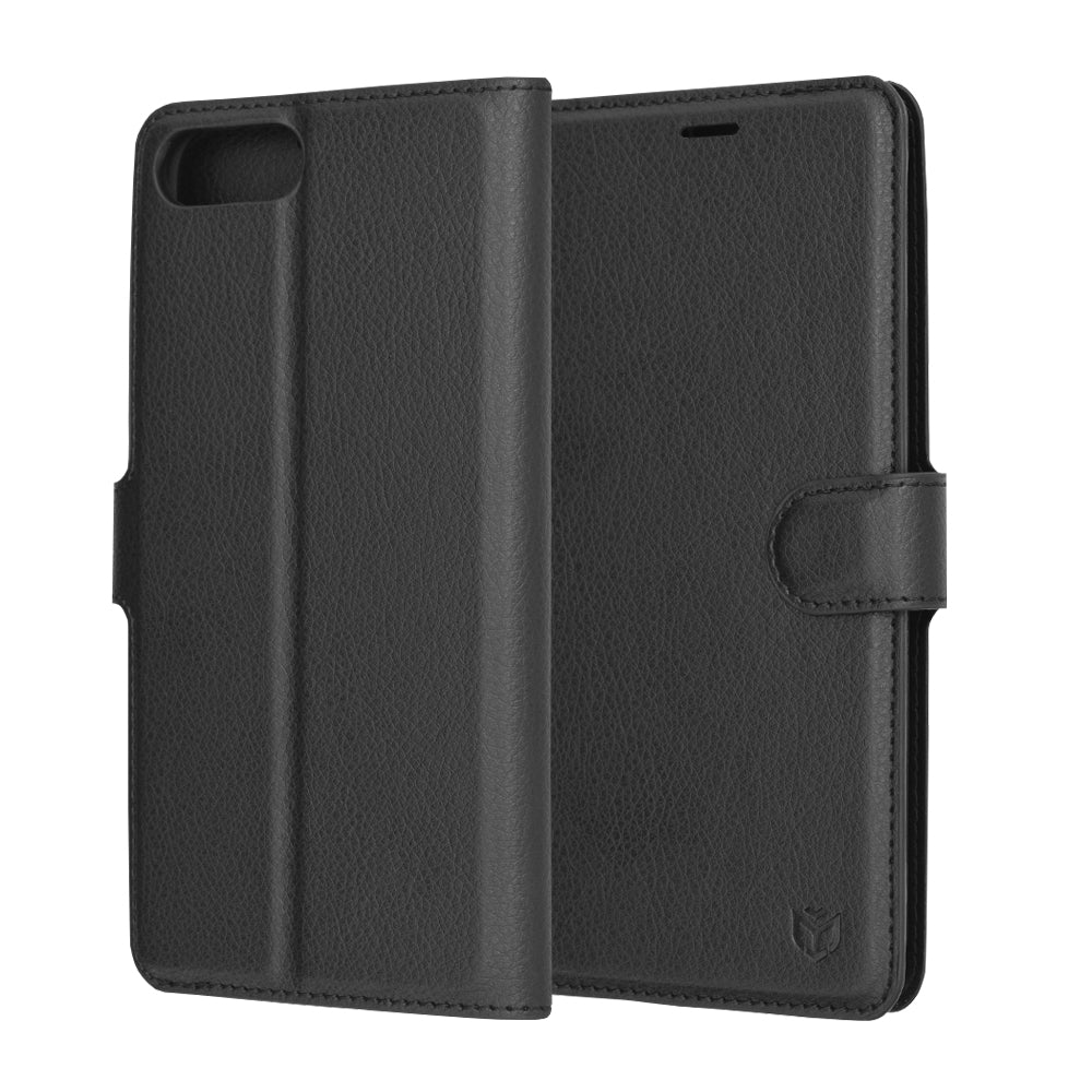 Husa de protectie Techsuit Leather Folio compatibila cu Apple iPhone 8 Plus, acoperire spate, negru