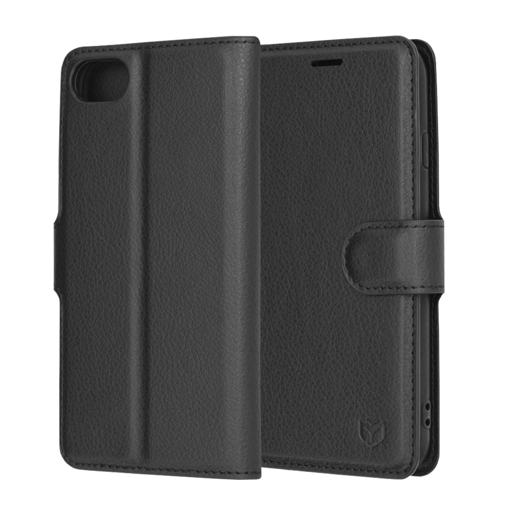 Husa de protectie Techsuit Leather Folio compatibila cu Apple iPhone 8, acoperire spate, negru