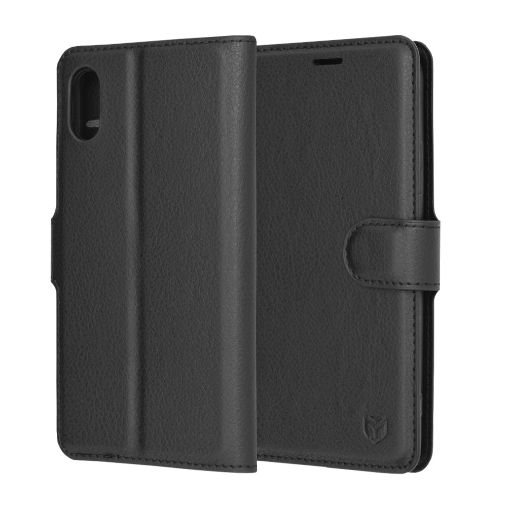 Husa de protectie Techsuit Leather Folio compatibila cu Apple iPhone X, acoperire spate, negru