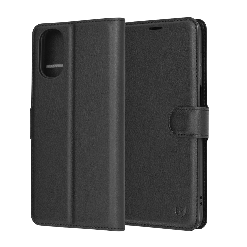 Husa de protectie Techsuit Leather Folio compatibila cu Motorola Moto E22s, acoperire spate, negru