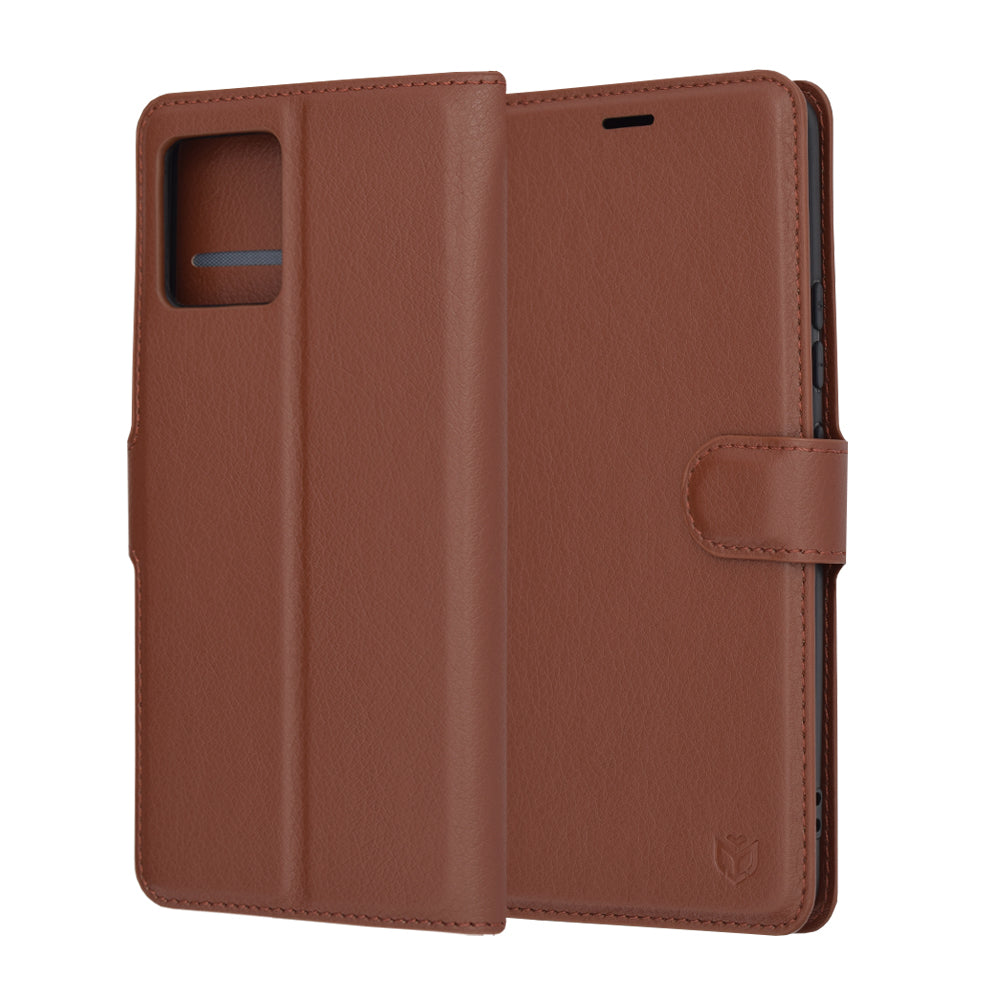 Husa de protectie Techsuit Leather Folio compatibila cu Motorola Moto G72, acoperire spate, maro