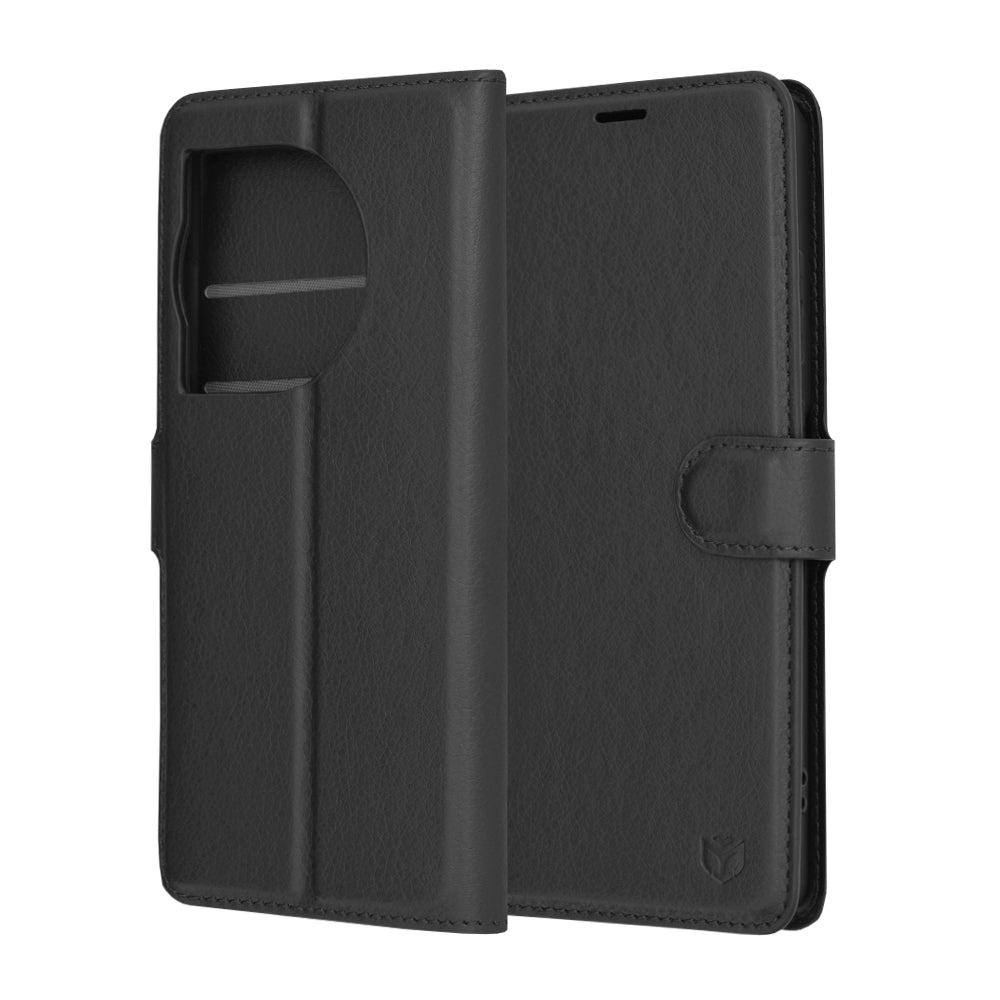 Husa de protectie Techsuit Leather Folio compatibila cu Oneplus 12R, acoperire spate, negru