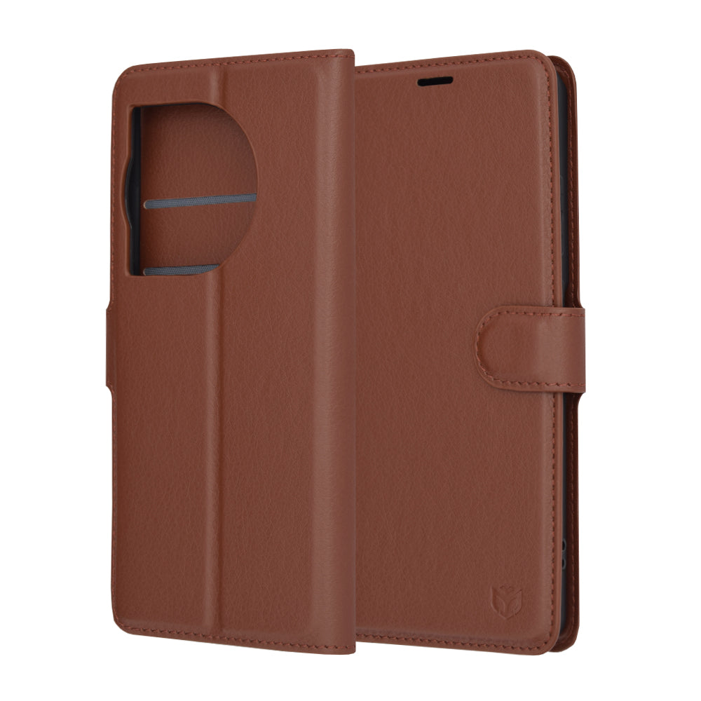 Husa de protectie Techsuit Leather Folio compatibila cu Oneplus 12R, acoperire spate, maro