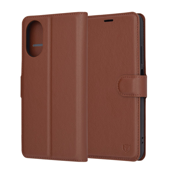 Husa de protectie Techsuit Leather Folio compatibila cu Oppo A18, acoperire spate, maro